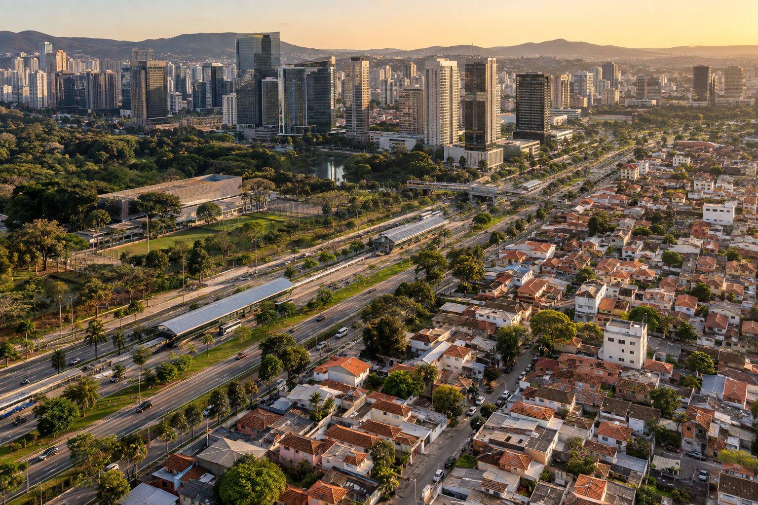 Distância entre moradia, transporte e áreas de emprego.