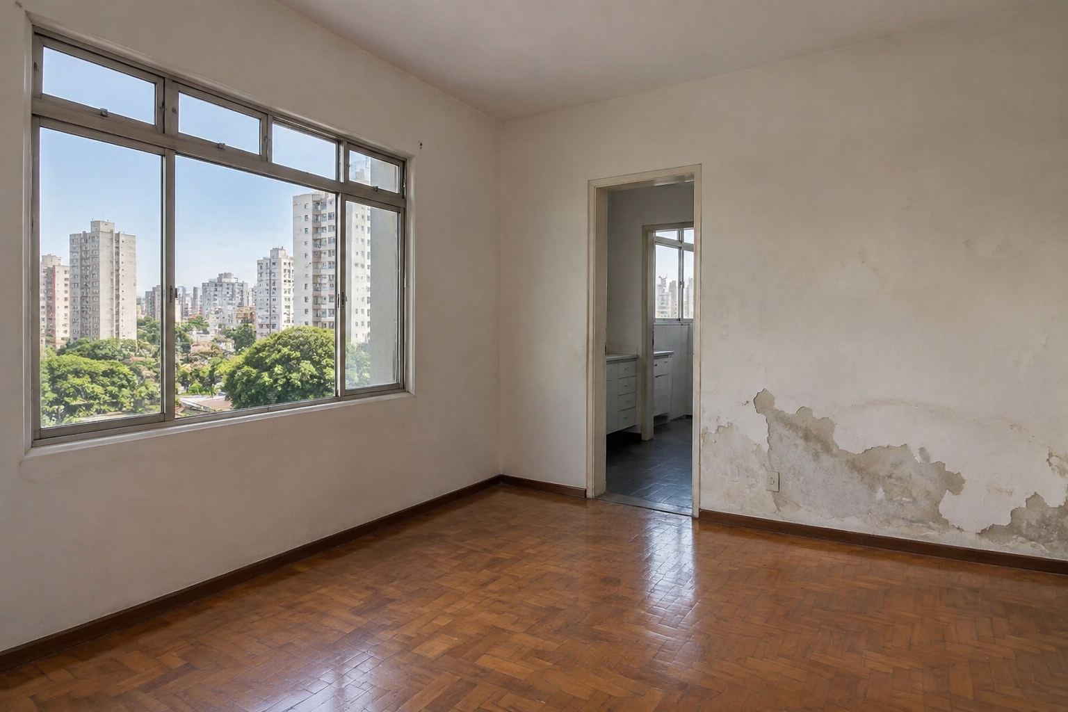 Apartamento disponível com necessidades de manutenção.